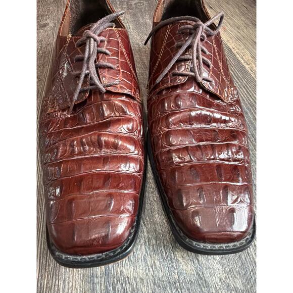 Stacy Adams Brown leather crocodile print dress shoes SZ 8 1/2M main image 6